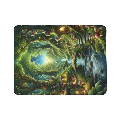 LuckeLadybug soft fairy tale fleece throw with enchanted forest and glowing mushrooms design