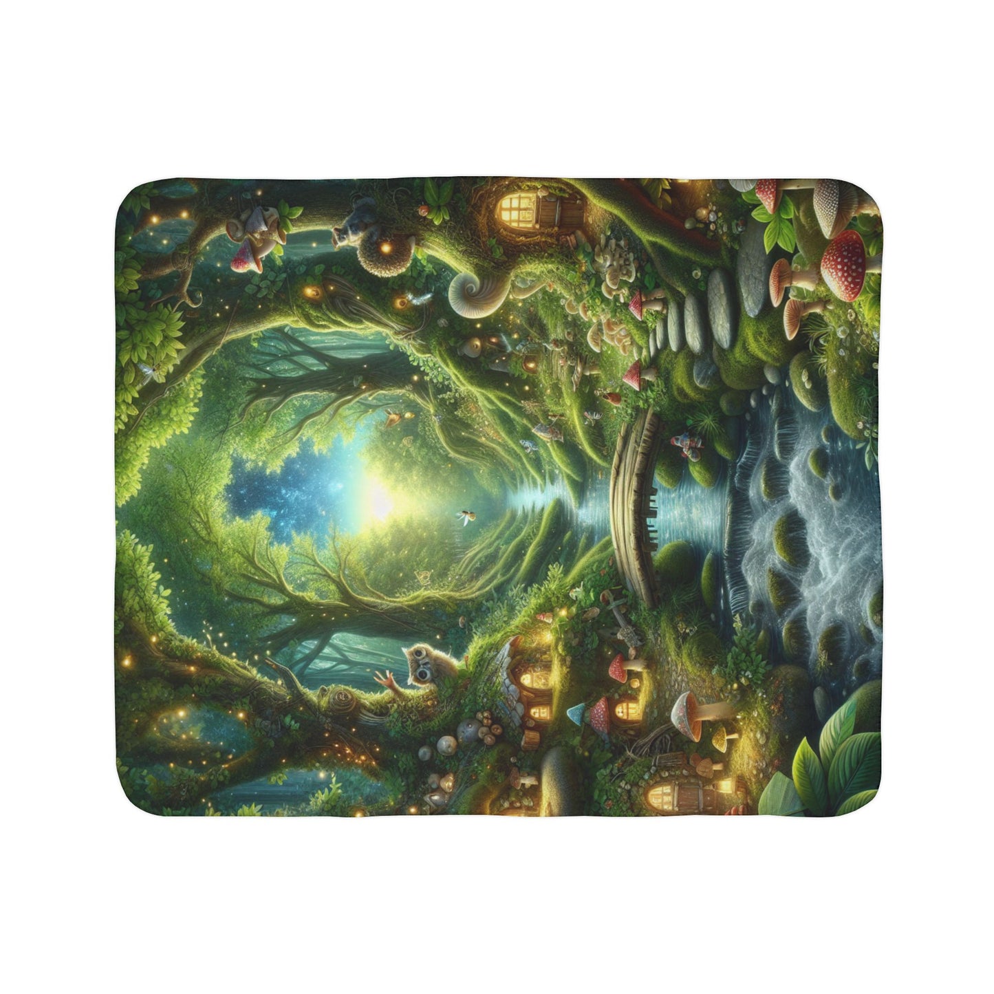 LuckeLadybug Sherpa Blanket featuring a soft fairy tale fleece throw with enchanted forest and whimsical details