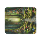 LuckeLadybug soft sherpa blanket for bedroom decor featuring a colorful fantasy forest scene with mushroom houses