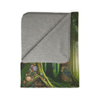 LuckeLadybug soft sherpa blanket for bedroom decor with forest and tree design and gray fleece backing
