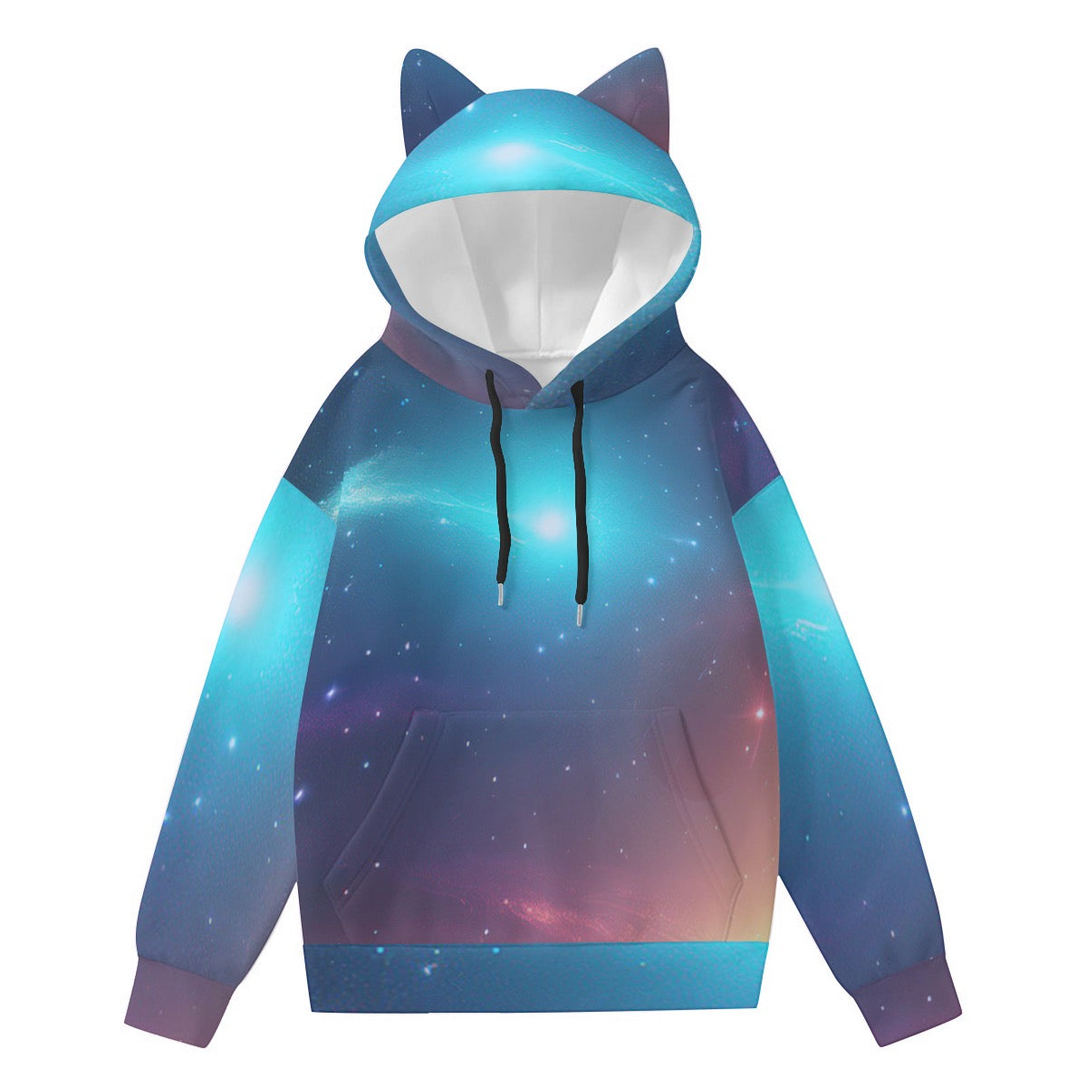 space cat ear hoodie for women with galaxy print and cozy front pocket