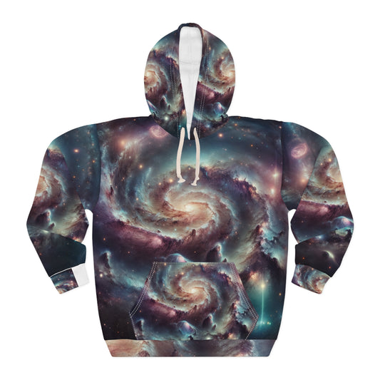 LuckeLadybug space themed mens sweatshirt with galaxy and spiral nebula design hoodie