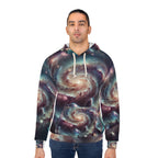 LuckeLadybug space themed mens sweatshirt hoodie with galaxy spiral design and front pocket