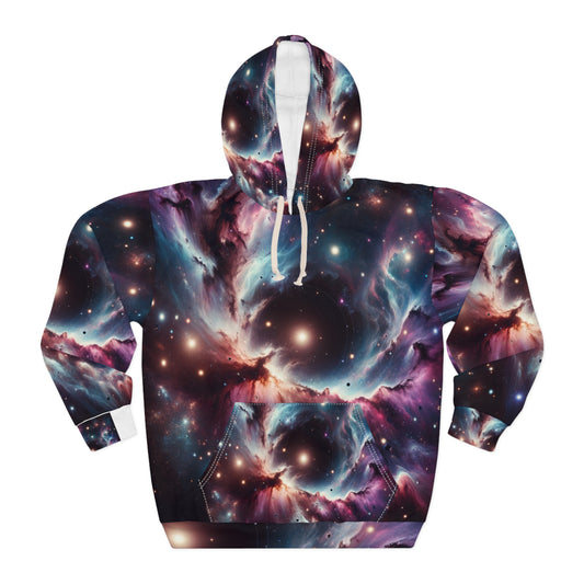 LuckeLadybug space themed sweatshirt for men with vibrant galaxy and star patterns on hoodie