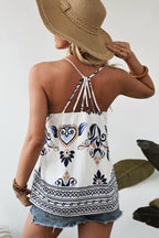 Blue Bohemian Fashion Print Spaghetti Straps Loose Tank