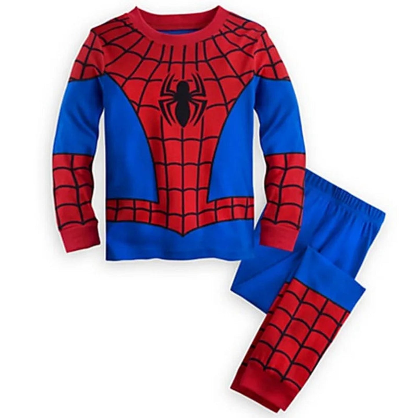 LuckeLadybug LLC Spiderman pajama set for boys featuring red and blue spider-web design