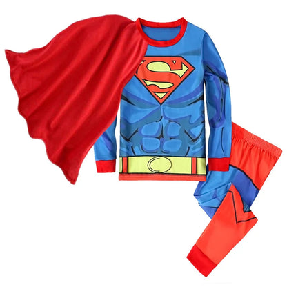 Colorful Spiderman pajama set for boys with vibrant blue and red design and a stylish cape