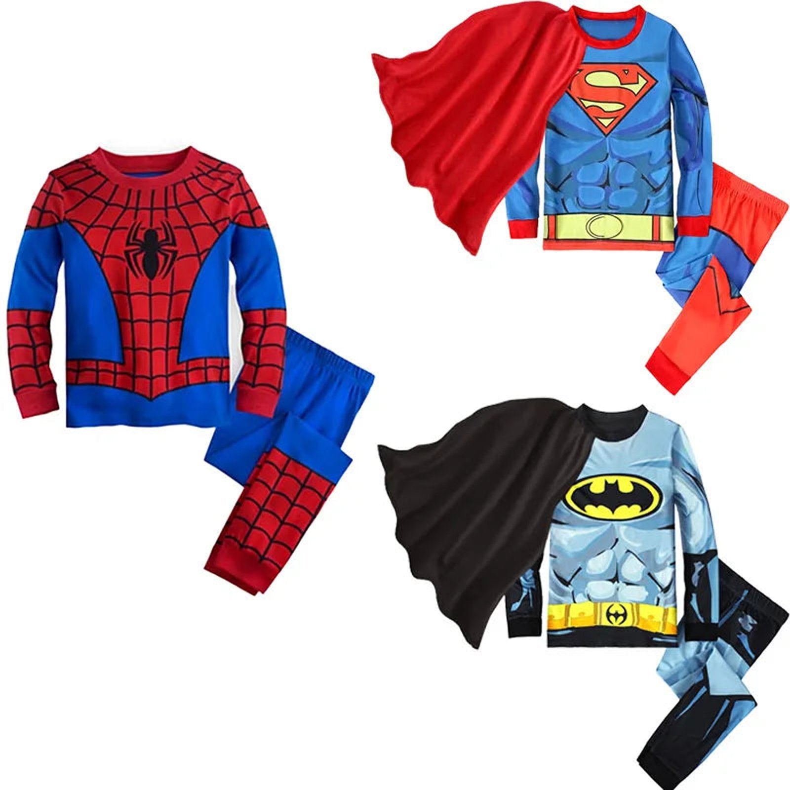 Spiderman pajama set for boys featuring red and blue colors with spider web design