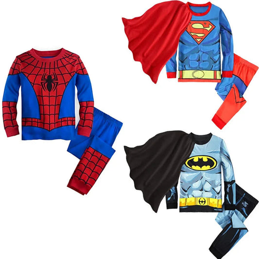 Spiderman pajama set for boys featuring red and blue colors with spider web design