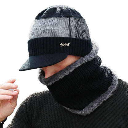 LuckeLadybug winter beanie hat with scarf set in black and gray, perfect for cold weather.