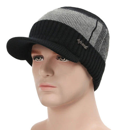 Stylish winter beanie hat with scarf set featuring a black and gray design for warmth and comfort