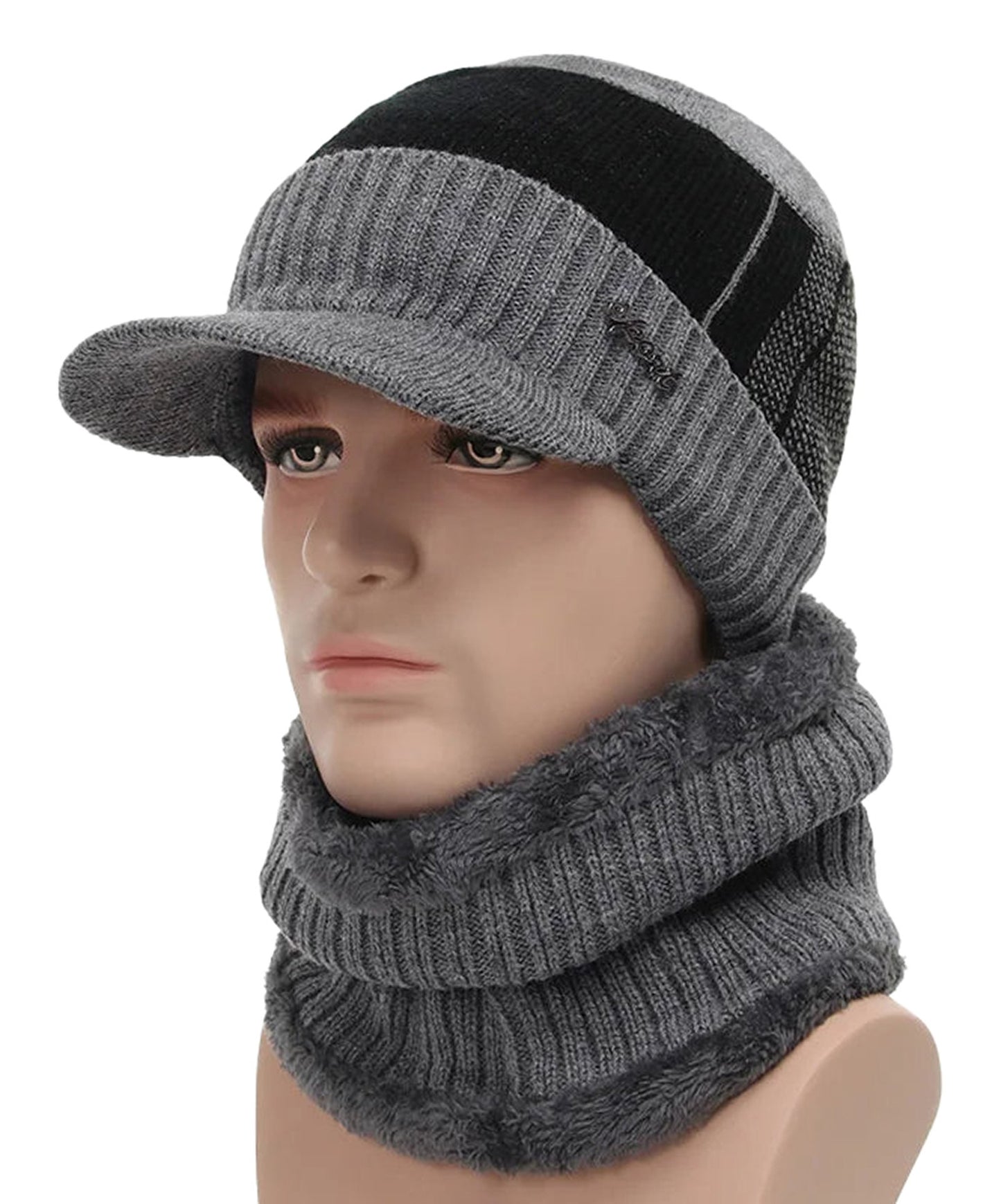 LuckeLadybug LLC winter beanie hat with scarf set in gray for warmth and style during cold weather
