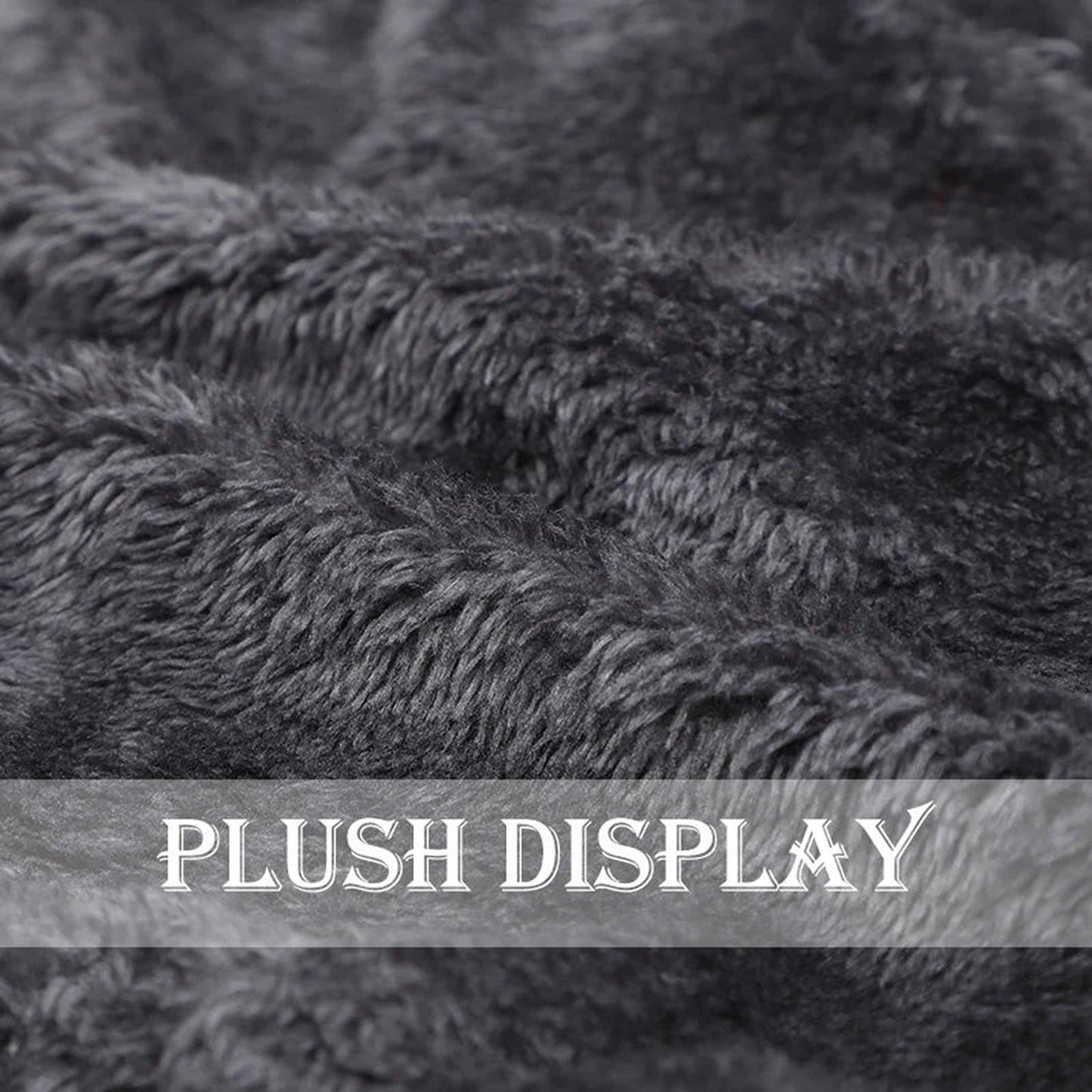 Soft gray plush fabric of a winter beanie hat with scarf set for warmth and comfort