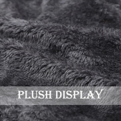 Soft gray plush fabric of a winter beanie hat with scarf set for warmth and comfort