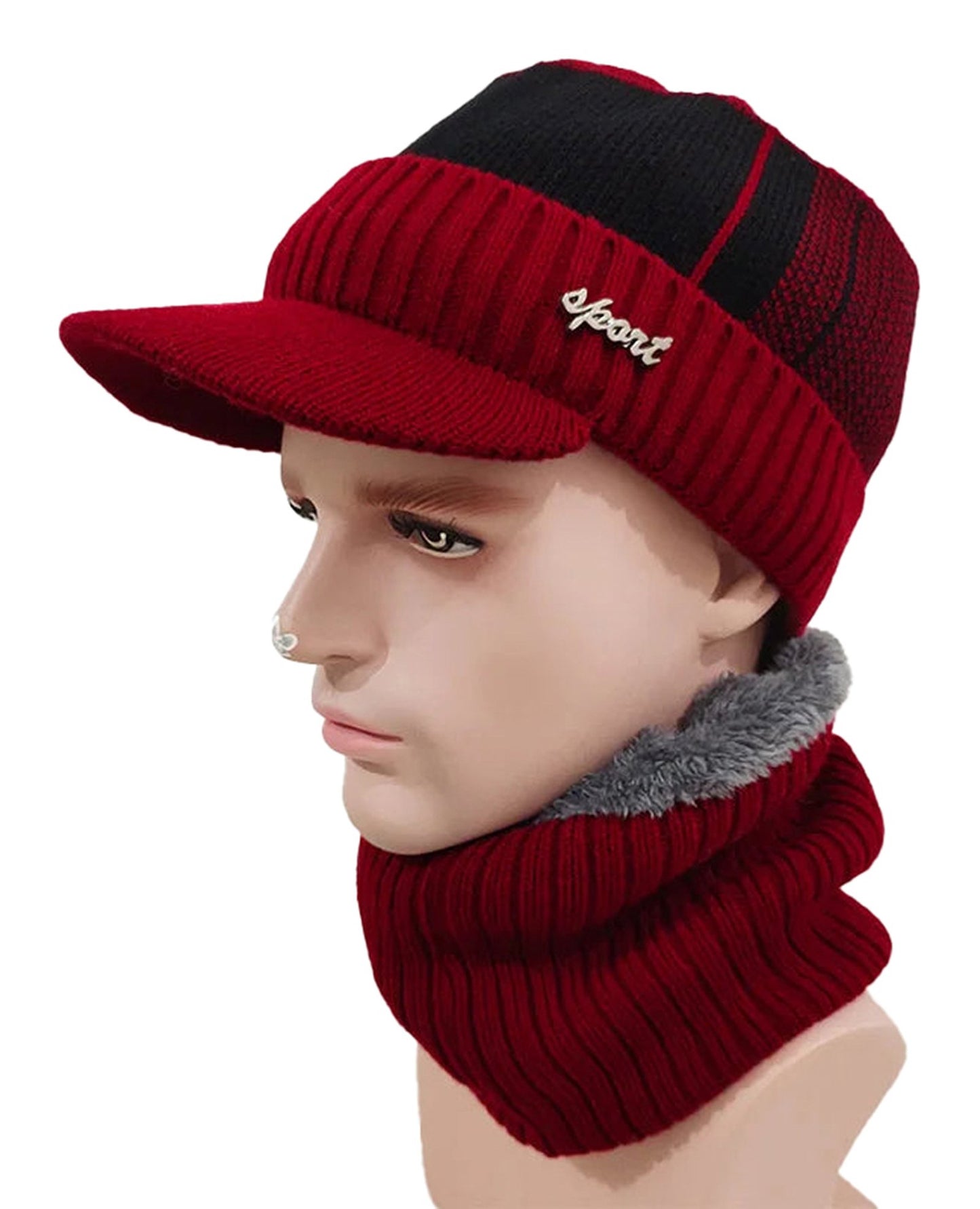LuckeLadybug winter beanie hat with scarf set in red featuring a stylish design and cozy fit
