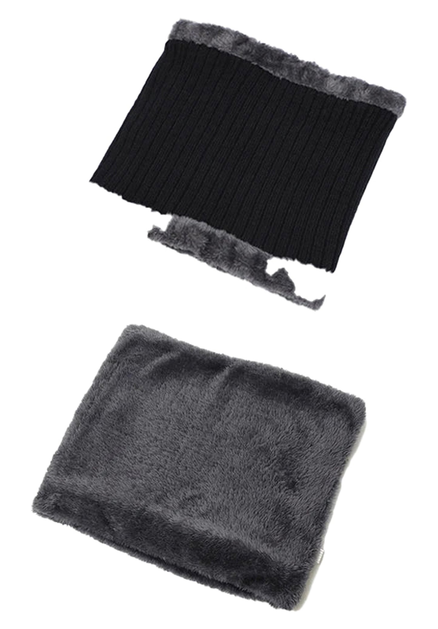 LuckeLadybug winter beanie hat with scarf set in black and gray, perfect for cold weather comfort