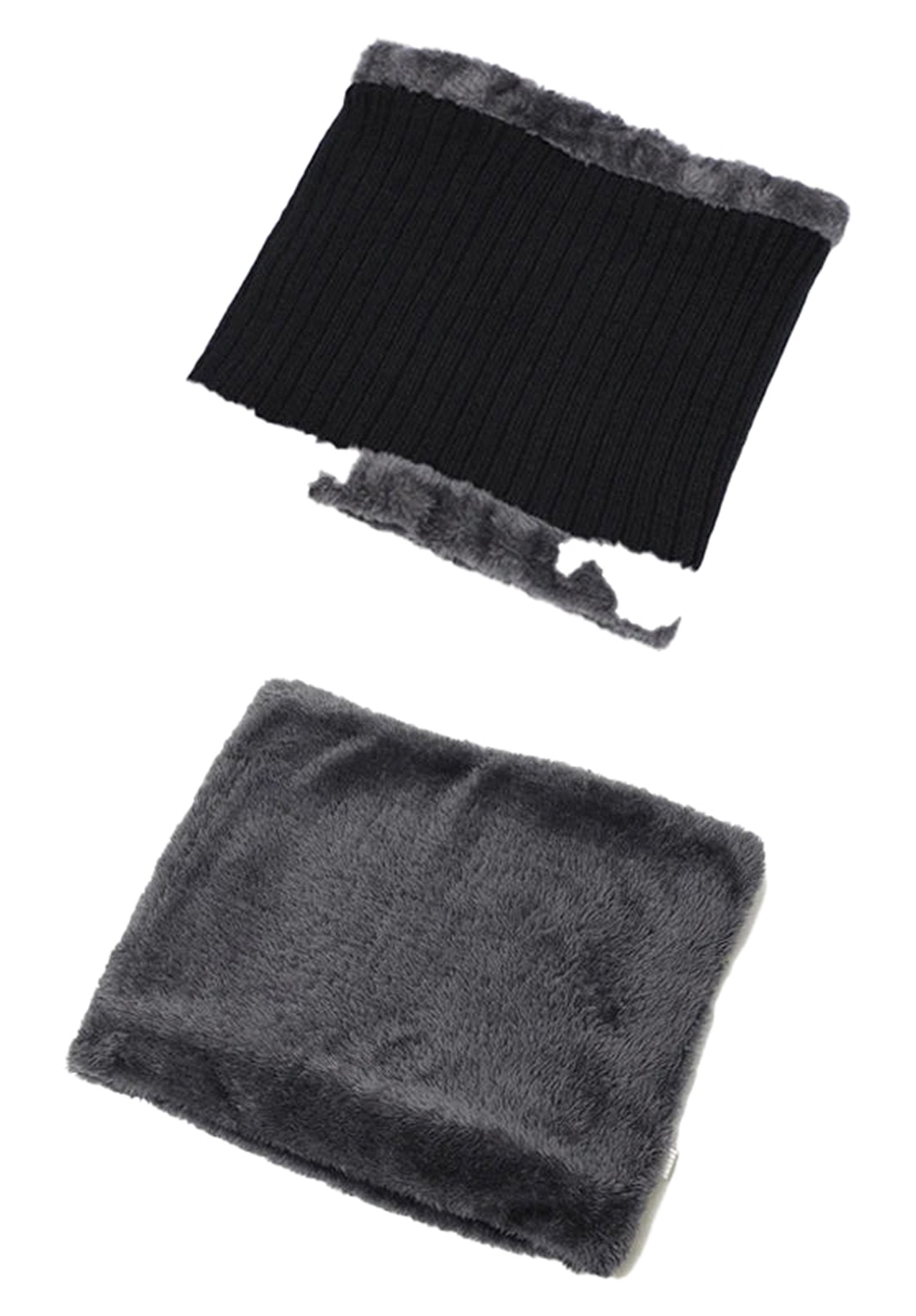 LuckeLadybug winter beanie hat with scarf set in black and gray, perfect for cold weather comfort