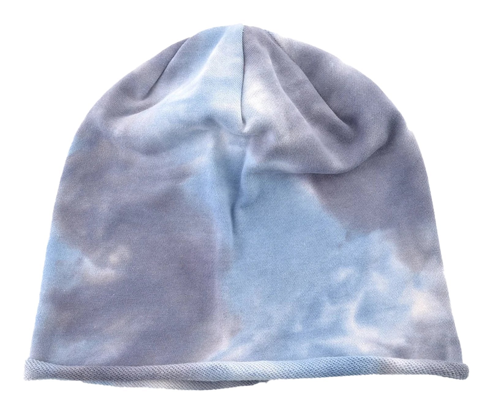 Light blue spring summer beanie for women with a cloud pattern for stylish outdoor wear
