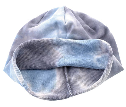 Soft tie-dye spring summer beanie for women by LuckeLadybug LLC, perfect for warm weather style