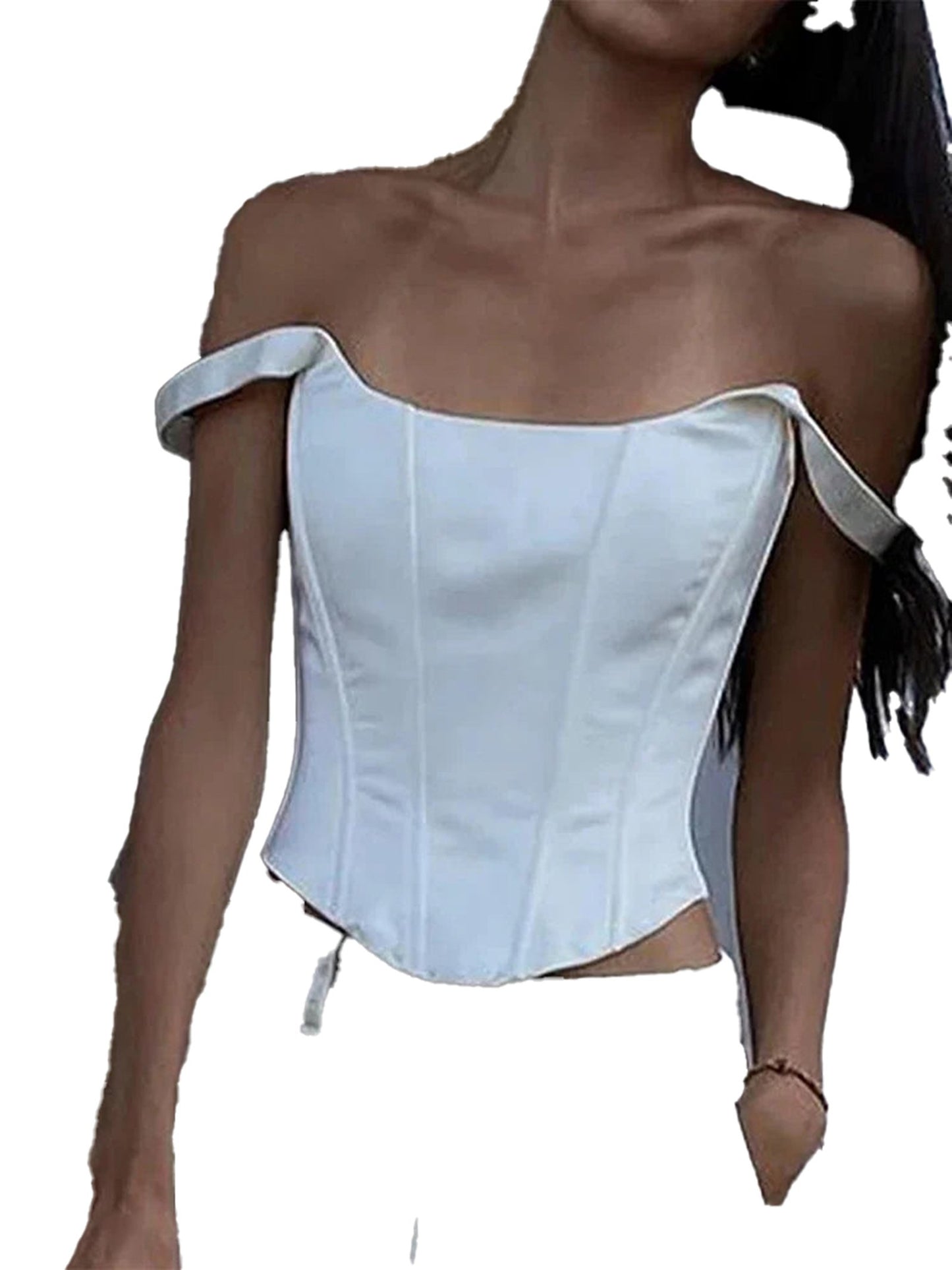 LuckeLadybug LLC square neck corset crop top with off-shoulder straps in a stylish white design