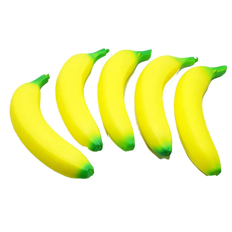 Set of five yellow banana squishy toys from LuckeLadybug LLC for stress relief and fun
