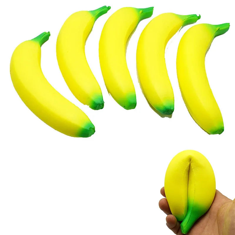 LuckeLadybug squishy toy in the shape of bananas for stress relief and sensory play