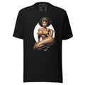 Black LuckeLadybug statement t-shirt for men with graphic of woman in tiger print bikini