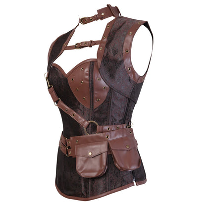 Stylish steampunk corset dress for women with intricate detailing and adjustable straps