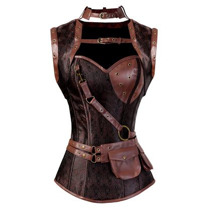 Stylish steampunk corset dress for women with leather straps and unique detailing