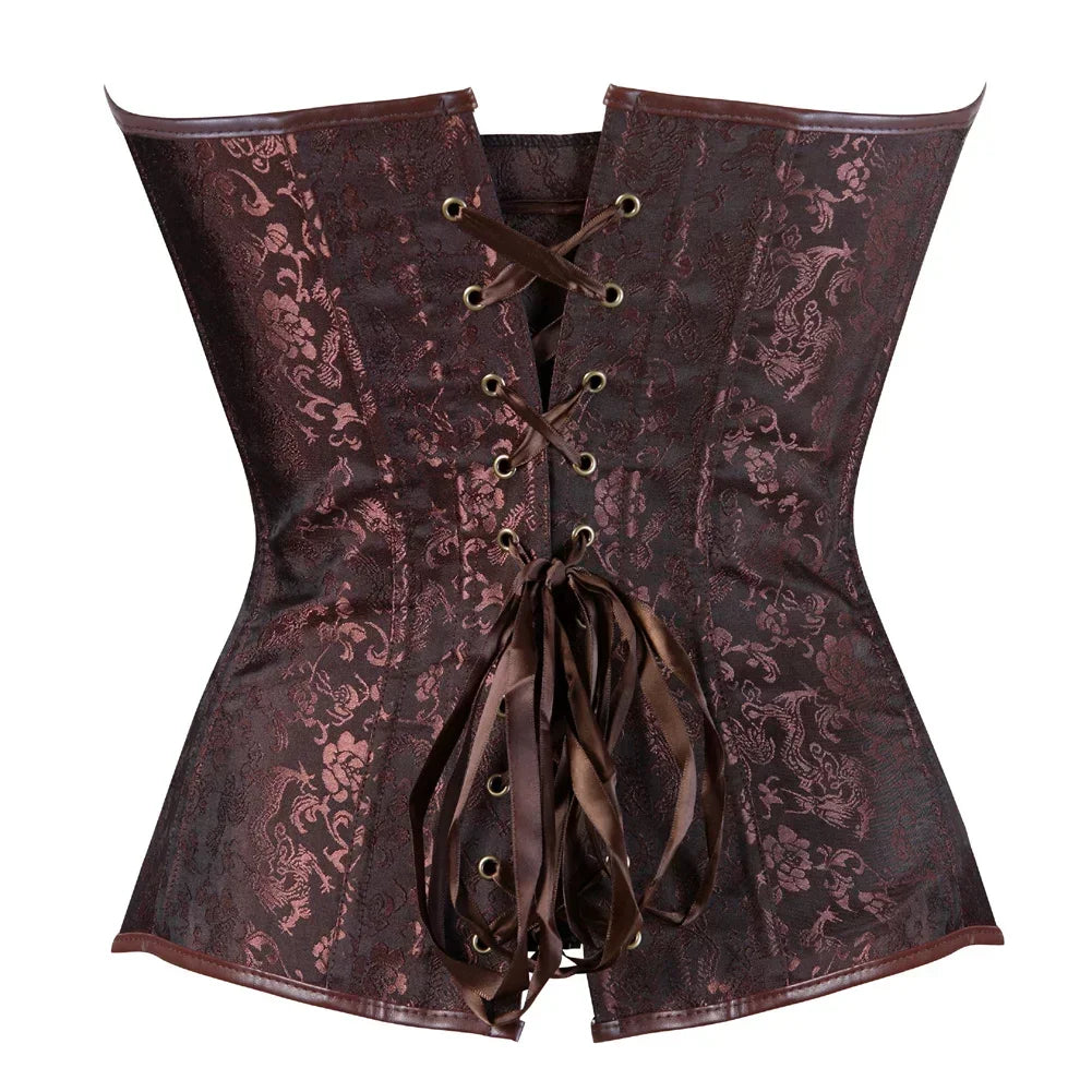 LuckeLadybug LLC Steampunk overbust corset for women with intricate lace-up detail and elegant design