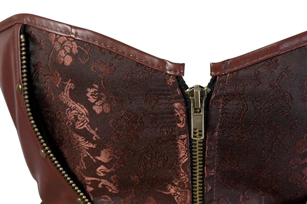 LuckeLadybug LLC Steampunk overbust corset for women with detailed fabric and zipper closure