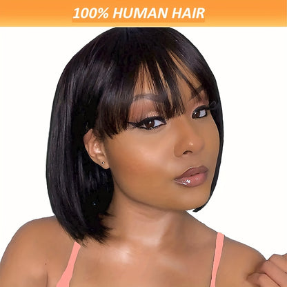LuckeLadybug LLC straight bob human hair wig with bangs for a chic and stylish look