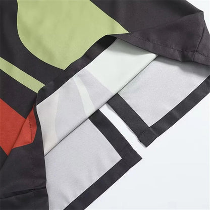 Close-up of fabric detail for LuckeLadybug LLC strapless backless summer dress showcasing vibrant colors