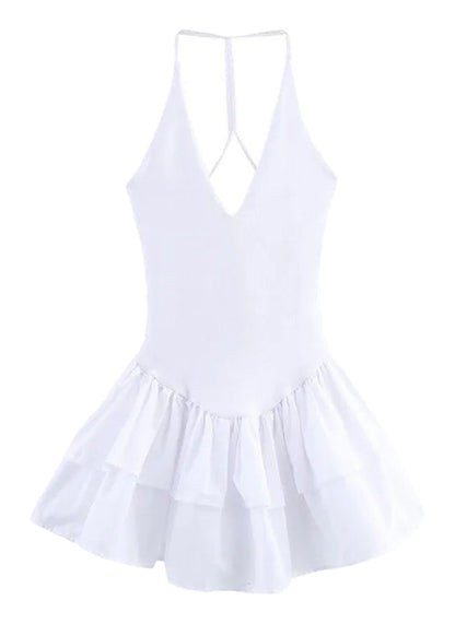 LuckeLadybug strapless party mini dress for women in white with a flared skirt and adjustable straps