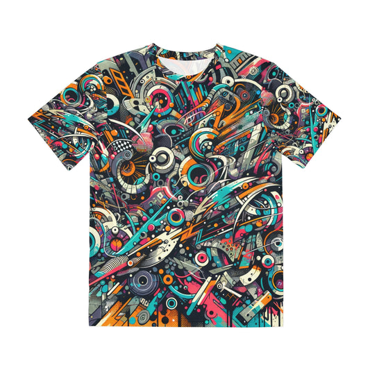 LuckeLadybug street art graphic tee with vibrant abstract colorful patterns on a short sleeve t-shirt
