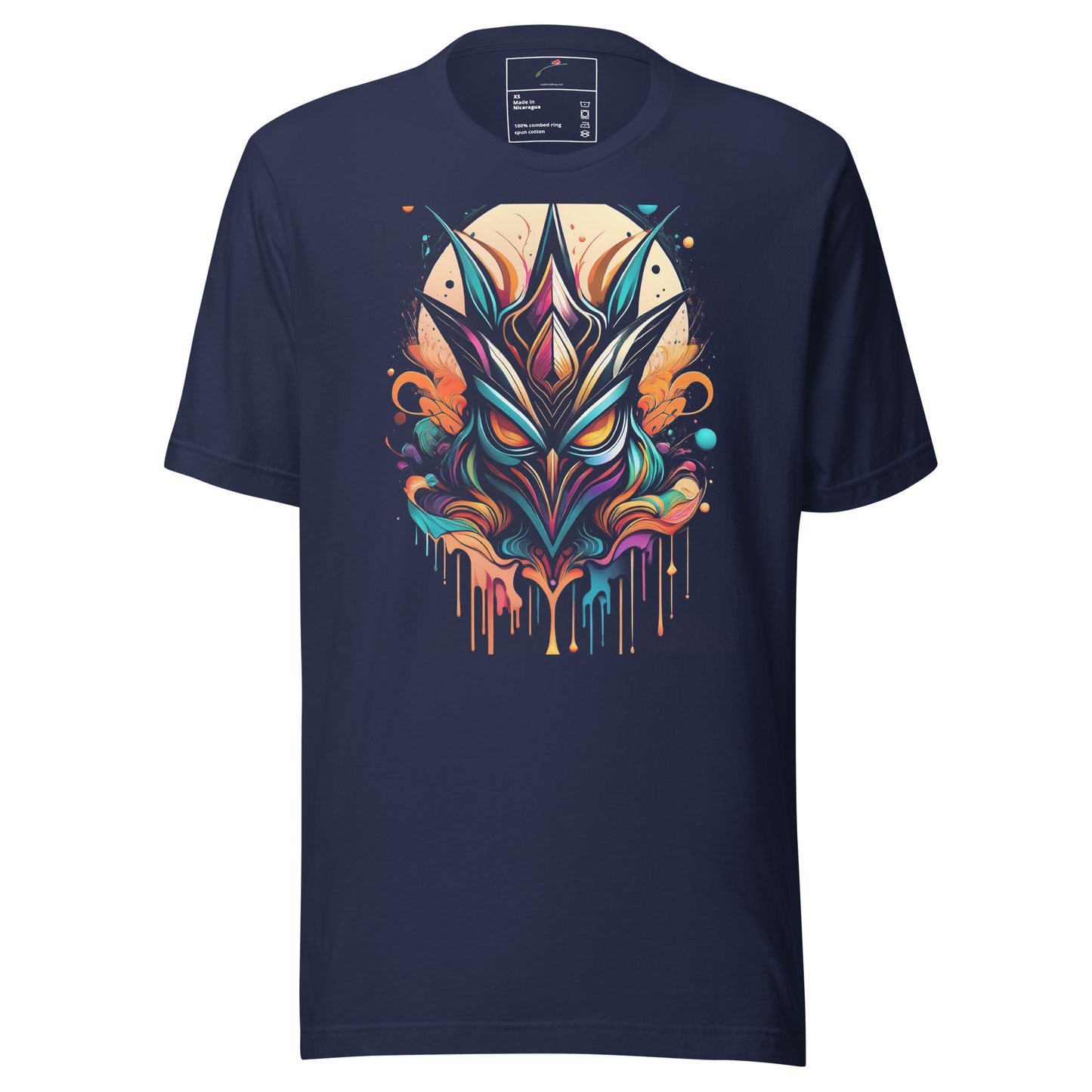 LuckeLadybug navy street vibes fashion tee with colorful abstract owl graphic design