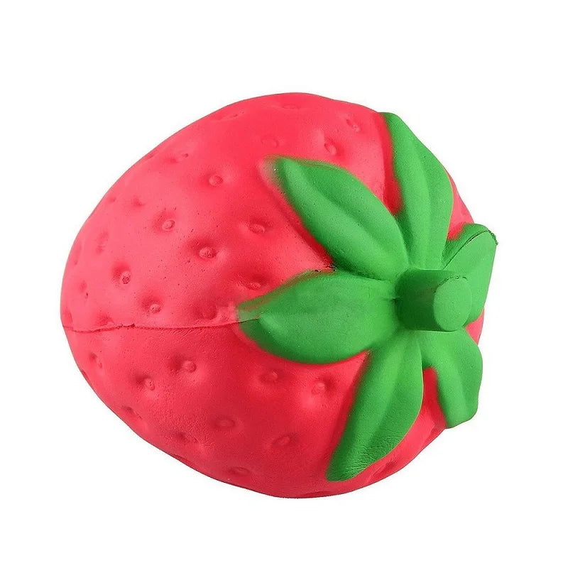 LuckeLadybug strawberry squishy toy for stress relief management techniques with vibrant red and green colors