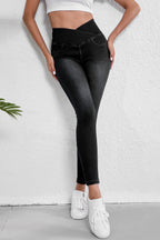 Women's stretchy jeggings in black with a high-waisted design for comfort and style