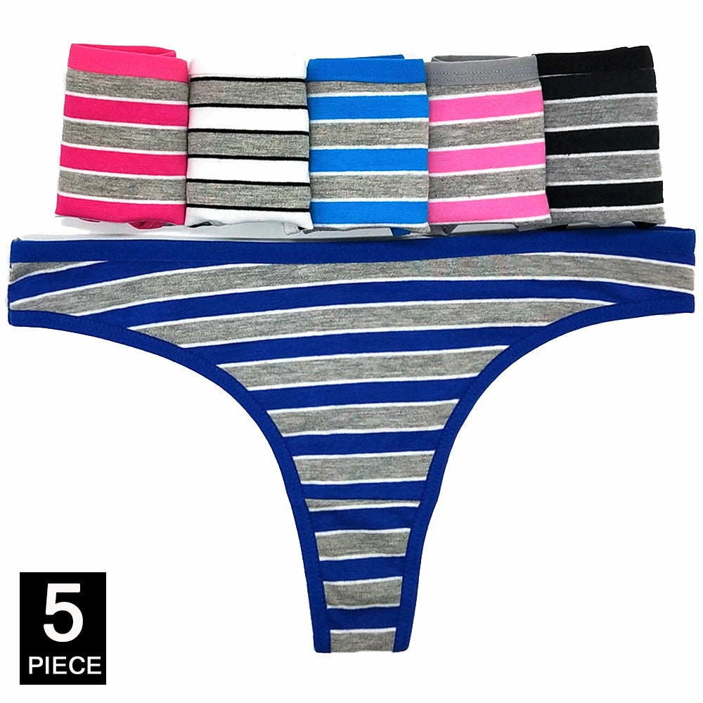 Striped Cotton Thong Underwear For Women