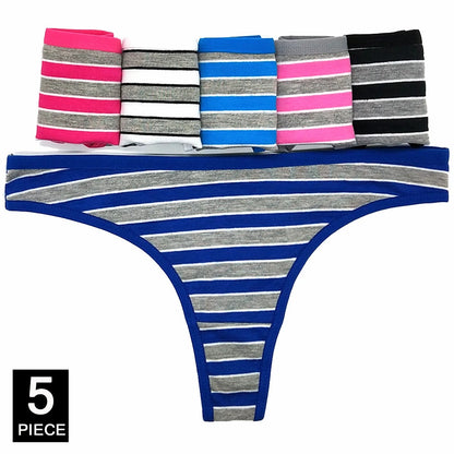 Striped Cotton Thong Underwear For Women