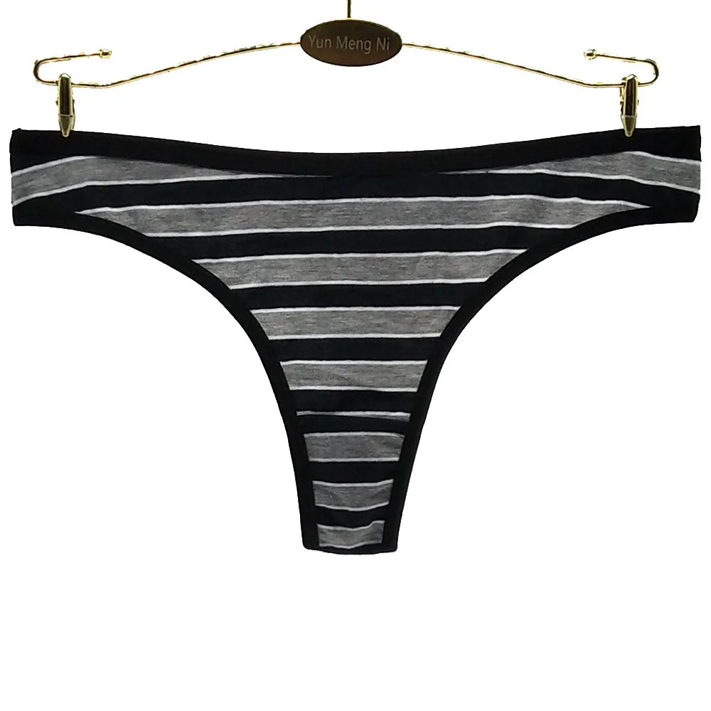Striped Cotton Thong Underwear For Women