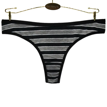 Striped Cotton Thong Underwear For Women