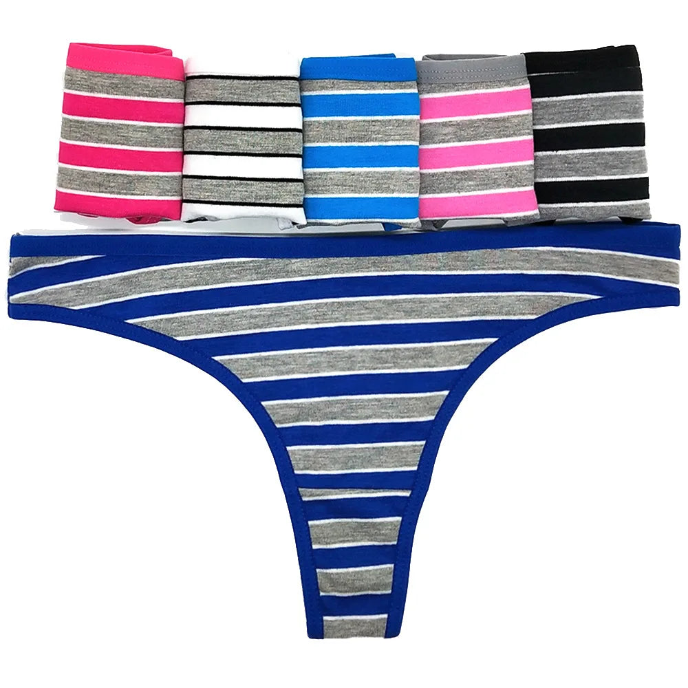 Striped Cotton Thong Underwear For Women