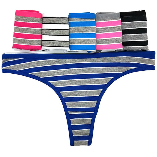 Striped Cotton Thong Underwear For Women