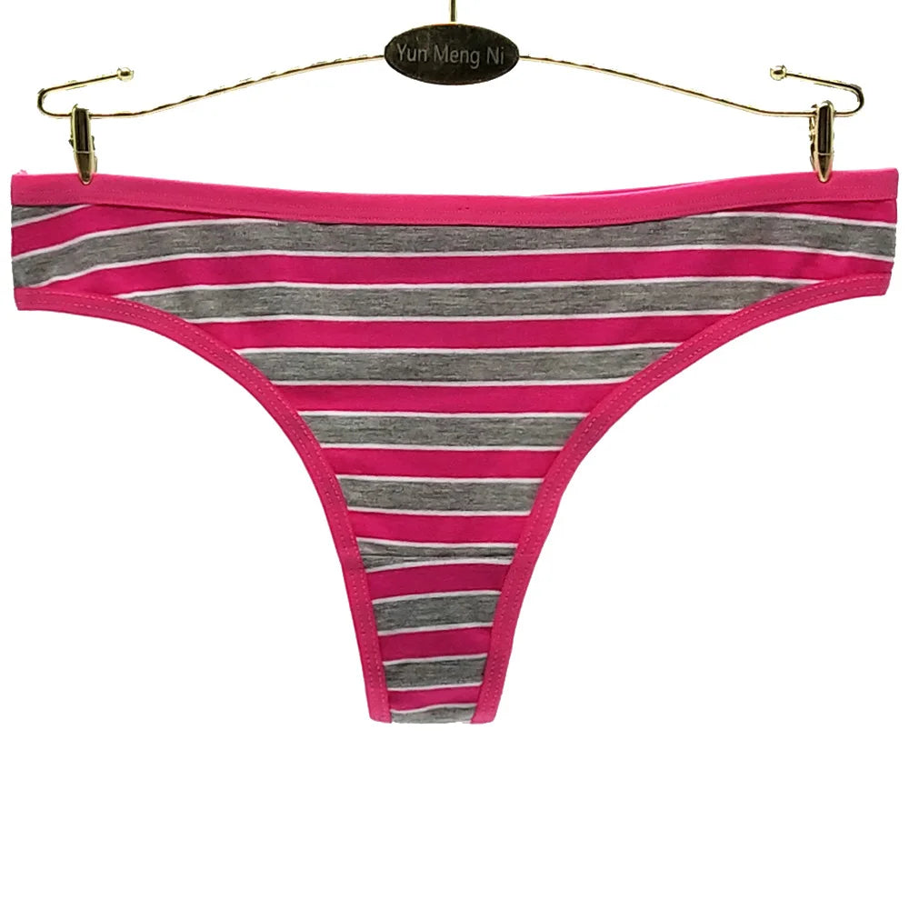 Striped Cotton Thong Underwear For Women