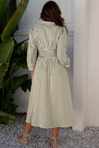 LuckeLadybug LLC Fit & Flare Midi Dress in Striped Design with Elegant Back View