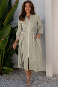 LuckeLadybug LLC Fit & Flare Midi Dress with Vertical Stripes and Pockets for Stylish Comfort