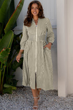 LuckeLadybug LLC Fit & Flare Midi Dress with Vertical Stripes and Pockets for Stylish Comfort