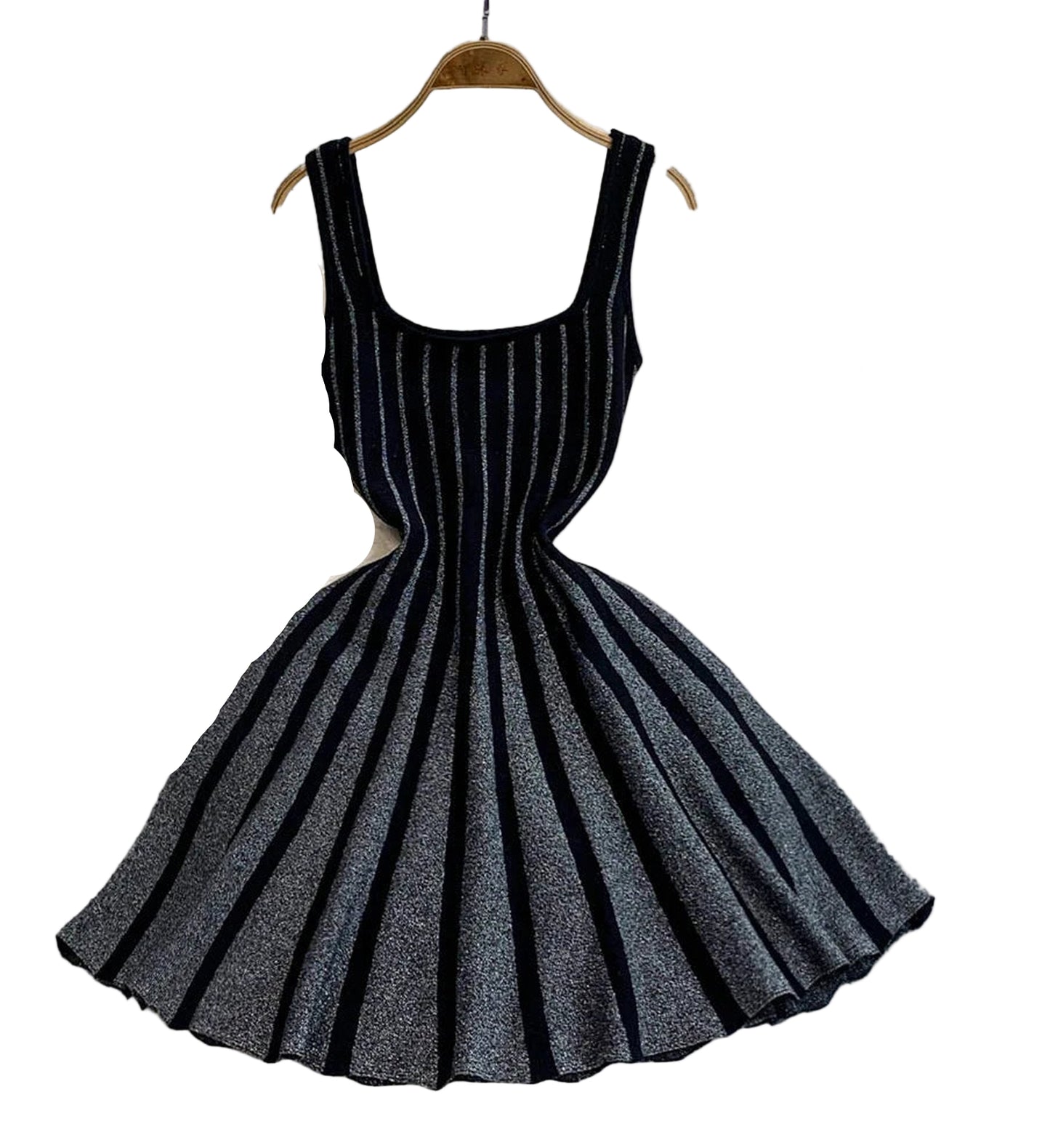 LuckeLadybug LLC Striped Mini Dress for Women with a Flared Skirt and Sleeveless Design