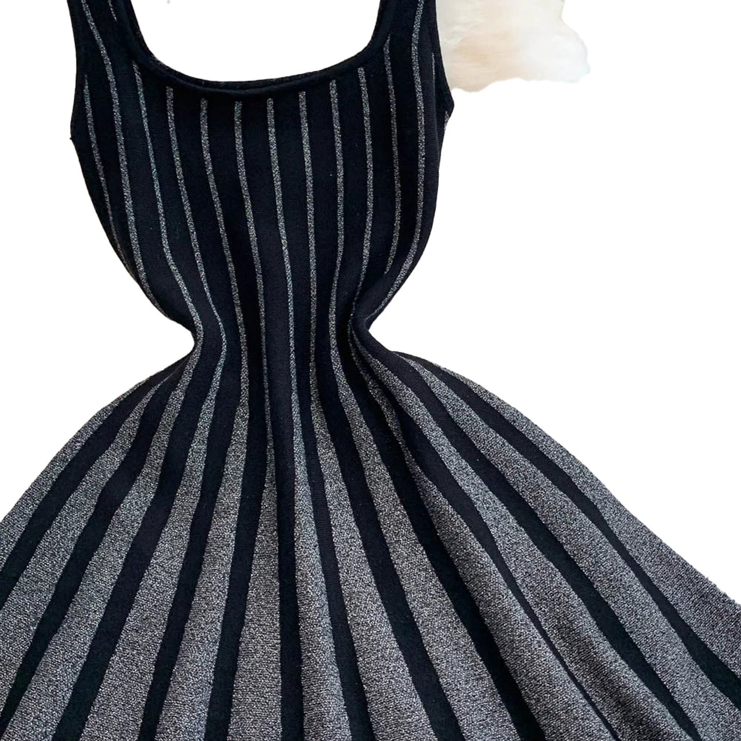 Striped mini dress for women with a fitted bodice and flared skirt design